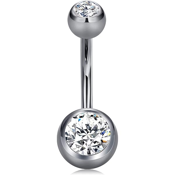 Lauritami Short Belly Button Bar, 6 Mm, Surgical Steel, 14G Barbell, Silver / Rose Gold, CZ Belly Button Jewellery, Stainless Steel, Silver - Online Marketplace