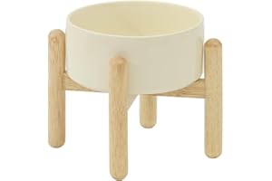 Havniva Ceramic 6.1inch Raised Dog Bowl with Stand for Small and Medium Dog Dish Pet Food and Water Bowl (Single Bowl with Stand - Beige)