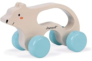 Janod - Ours à Promener en Bois - Jouet d'Eveil et Premier Age - Apprentissage Motricité et Imagination - Poignée Ergonomique - Partenariat WWF- Certifié FSC - Dès 1 an, J08605