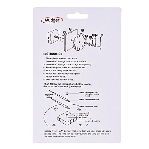 Mudder Quarzuhrwerk Mechanismus DIY Reparaturwerkzeug Kit mit dreieckigen roten Zeigern, 3/25 Zoll Maximaldialdicke, 1/2 Zoll Gesamtwellenlänge - 7