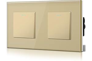 BSEED Double Interrupteur va et vient, Interrupteur à Bascule, Verre Interrupteur Encastrable Bascule,10A 250V Plaque De Cristal Trempé, 157 x 86 mm, 1 Gang 2 Voie Or