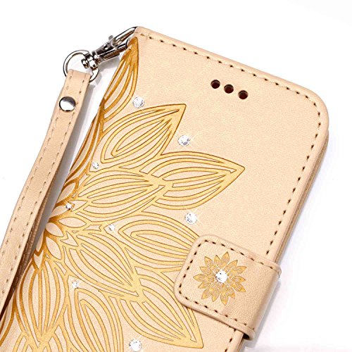 SKYXD für Samsung Galaxy A5 2016 A510F Hülle Leder Lotus Blumen Drucken Muster,Brieftasche Klappbar Glitzer Strass PU Folio Schutzhülle [Kartenfach / Magnet / Standfunktion / Trageschlaufe] Inner Silikon Klapphülle mit [Handyanhänger + Eingabestift] 3 in 1 Zubehör Handy Tasche Etui for Samsung Galaxy A5 2016 A510F Bookstyle Flip Case Leather Cover With [Stylus and Dust Plug]- Gold - 4