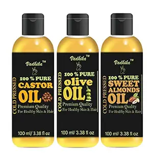 Vadhika Castor Oil and Olive Oil and Sweet Almonds Oil (Combo of 3 No.100 ml Bottle 300 ml)