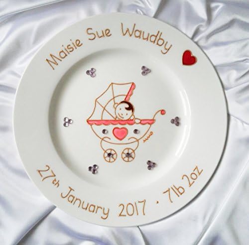Bespoke Pink Gift for Baby Girl - Personalised Baby Shower Plate - Custom &amp; Handmade Baby Announcement Gift