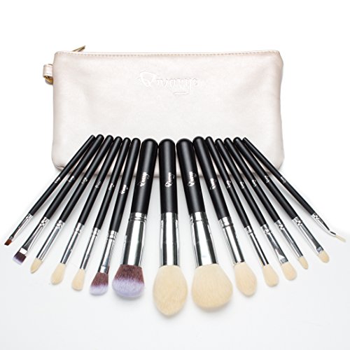 Qivange 15 stück makeup Pinselset synthetisches kosmetik Pinsel Set Foundation Lidschatten Pulver schminkpinsel mit kosmetik Tasche(Schwarz Silber) - 9