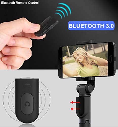 Zeadio 3-in-1 multifunzione mini integrato treppiede pieghevole, tascabile, selfie stick con telecomando bluetooth per selfie stick allungabile e rotazione di 360 gradi smartphone Holder