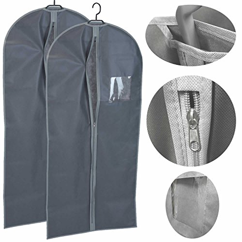 LS Design 2x Reise Kleidersack Kleiderschutzhülle Kleiderhülle 60x135 cm Vlies Grau Anthrazit