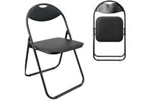 Meown Folding Chair Padded Paris Faux Leather, Black, Comfortable Space Saving Foldable Dining & Office Chairs, Durable Steel Frame with Soft Cushion Seat, Portable & Easy to Store, Max Weight 114 kg