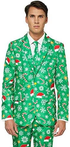 OFFSTREAM Ugly Christmas Suits for Men in Different Prints – Xmas Sweater Costumes Include Jacket Pants & Tie