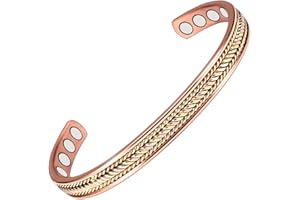 EnerMagiX Bracelet magnétique tressé en cuivre tricolore de 16,5 cm pour femme ou homme, cadeau de Saint-Valentin, 6.5 inches, Pierre, Pas de gemme