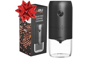 MIRU Macina Caffe' Elettrico Regolabile Senza Fili Con Macine in Ceramica, 5 Modalità Di Macinatura, Macina Spezie, Semi e Lino, Rivestimento Antiscivolo (Nero, Capacità Di 30 g)