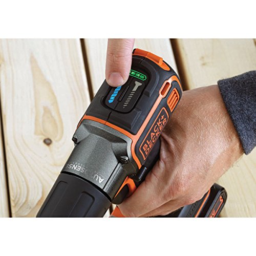 Black+Decker 18V 1.5Ah Li-Ion Autosense Akku-Bohrschrauber, Akkuschrauber, Autoselect Technologie, LED-Arbeitslicht, Akkuanzeige, ergonomischer Softgriff, inkl. 2. Akku, Koffer, Ladegerät, ASD18KB - 5
