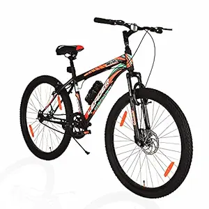 Leader Beast MTB 26T Hybrid Cycle with Front Suspension and Disc Brake Mountain Bicycle Without Gear Single Speed for Men - Matt Black. Ideal for 10 + Years Frame Size: 18 Inches
