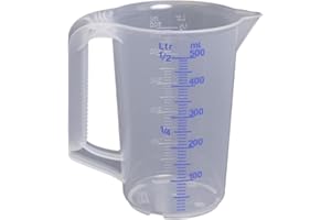 hünersdorff verre doseur 0,5l | polypropylène (PP) | incassable et lavable au lave-vaisselle | avec poignée | transparent avec graduation bleue | mesurer 500 ml | 935000