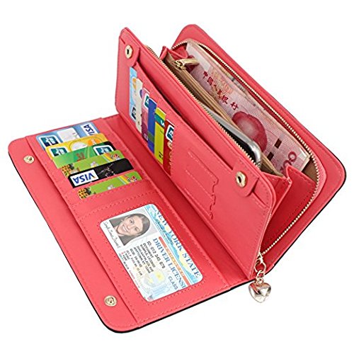 KQueenStar Ladies Purse Women Long Leather Wallet Fashion Card Holder Purse(Black)
