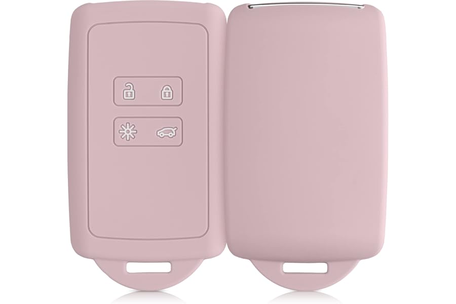 kwmobile Car Key Cover Compatible with Renault 4 Button Car Key Smart Key (only Keyless Go) - Silicone Protective Key Fob Cover with Built-in Eyelet - Antique Pink Matte
