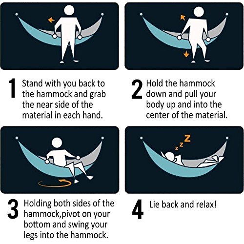 Hängematte aus Fallschirm-Seide Nylon + Befestigungs-Set Karabiner Grün Ultra-Leicht Reise-Hängematte Ultra-Light schnell-trocknende Hänge-Sessel Outdoor Hängematte Trekking Garten Hammock 200 kg (Grün / Grün) - 4