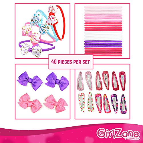 40 TEILIGES SET AN HAARSCHMUCK FÜR MÄDCHEN: Farbenfrohe Haargummis, Haarklammern, Haarreifen, Schleifchen, Schieberchen, Haarspangen – Warum auf der Einkaufsstraße so viel bezahlen? - 3