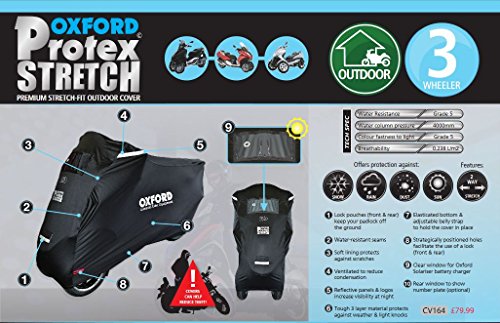 OXFORD Motorcycle Protex Stretch Motorcycle Cover for Three Wheel Bikes Black