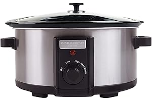 CHARLES BENTLEY 6.5L Capacity, Slow Cooker, Black, Removable Ceramic Bowl, Large, Stainless Steel, Tempered Glass Lid, Serves 5-6 People, 315W, 2 Heat Settings, Keep Warm Function (41.5x31x24.5cm)