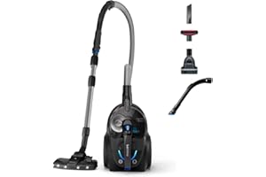 Philips Odkurzacz bezworkowy serii 7000, Technologia PowerCyclone 8, 900W, Nasadka TriActive+ LED, Filtr antyalergiczny, Wyłapuje 99,9% Kurzu, Cyfrowa Regulacja Mocy, Higieniczny, Czarny (FC9747/09)