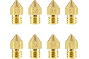 Aokin 8 Pcs 0.6mm MK8 Extruder Nozzles 3D Printer Nozzles for Creality Ender 3/3 Pro/3 V2, Ender 5/5 Pro, CR-10/10S, Makerbot, Anet A8 3D Printer