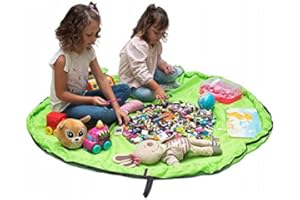 Funky Planet Bolsa de almacenamiento de juguetes para Lego, Bolsas de organizador, Alfombra de juego para niños de 60 pulgadas (150 cm) - Organizador portátil de juguetes para niños (Light Green)