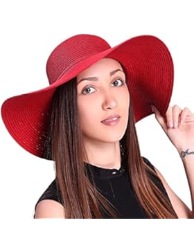 TININNA Elegante Floppy Large Wide Brim estivo Cappello della spiaggia Folding Berretto da sole Cap Visiera(Rosso)