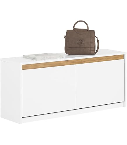 Banco Zapatero Estrecho Con Asiento Acolchado - Blanco, 50x17x46 Cm, Para Entrada, Con Estantes