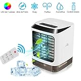 【Enfriador de Aire 3-en-1】 El enfriador de aire personal portátil está diseñado con refrigeración ecológica(sin freón), purificación de aire y funciones de humidificación, con control remoto y ángulo de suministro de aire ajustable, también puede ser como ventilador de enfriamiento de escritorio cuando no se humidifica. El entorno de vida y de trabajo más cómodo y saludable para su personal.