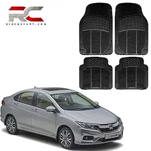 Riderscart (4 Pcs) Full Set Ridged Heavy Duty Anti- Slip Car Rubber Floor/Foot Mat for Honda City Zx (Non Slip, Black) with Warranty