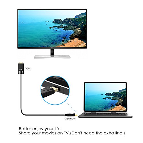ICZI DisplayPort auf VGA Kabel (Male zu Male, vergoldet Stecker, 1080p) Adapter, für der Monitor mit VGA Buchse anschließen, Schwarz (3m) - 6