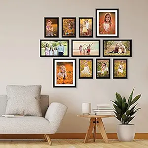 Random New Synthetic Collage Set of 11 Photo Frames (5 x 7 Inch - 6, 6 X 10 Inch - 3 & 8 X 10 Inch - 2), Black