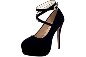 Yyyuluo Damen Plateau Heels - Damen Wildleder Sexy Kreuz Knöchelriemen Hoher Absatz Mary Jane Stiletto Pumps Schnalle Runde Zehen High Heels Mode Braut Partykleid Schuhe