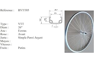 Rovva - Roue Avant Vtt 26 Pouces De Fabrication Française (Etrto : 559X37) - 36 Rayons - Axe Moyeu 9Mm - Serrage Écrous - Argenté