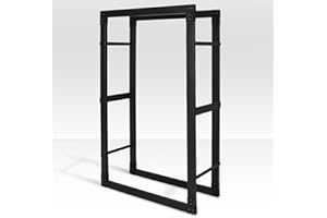 Randaco Estantería para leña, de metal negro, apilable, para interiores, para leña, soporte para chimenea, tamaño: 25 x 80 x 100 cm (diámetro x ancho x alto)