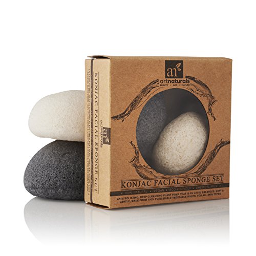 ArtNaturals Konjak Naturschwämme aus Bambuskohle und Pflanzenfasern – Gesichtsreinigung und Peeling – 2er Pack - 2
