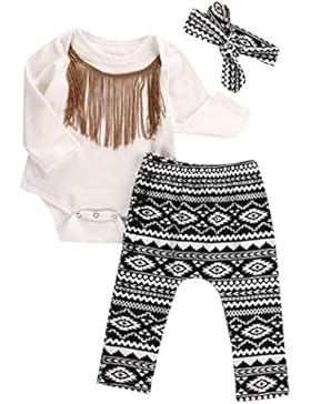 Bekleidung Longra 3pcs Set Säugling neugeborenes Mädchen Quasten Strampler + Hosen + Stirnband Legging Outfits...