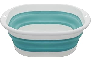 MultiValue Barreño Plegable Colada, Plásticos Barreño Plegable Ahorro de Espacio Lavabo Portátil con Orificios para Colgar Lavavajillas Plegable para baño Cocina Viaje (azul y blanco, M)