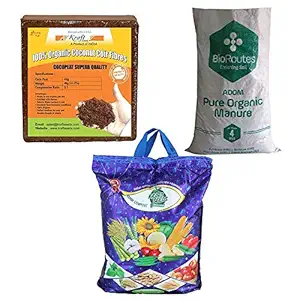 Kraft Seeds Vermicompost 4kg & Cocopeat 4kg & 4kg Organic Manure in One Box Trio Organic Manure Pack -Expands Upto 150Ltrs of Manure When Mixed Together