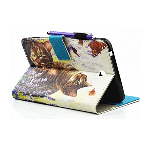 Galaxy Tab 4 7.0 Hülle Case,Galaxy Tab 4 7.0 Ledertasche,Ukayfe Muster Schutzhülle Lederhülle Leder Tasche für Samsung Galaxy Tab 4 7.0,Malerei Katze Lila Blumen Muster Slim Fit Folio PU leder Schutz Etui Schale Flip Cover im Bookstyle Kunstleder Wallet Case Cover Tasche mit Ständer Karteneinschub und Magnetverschluß für Samsung Galaxy Tab 4 7.0 Zoll SM-T230 / T231 / T235 mit 1 x Schwarze Eingabestift - 4