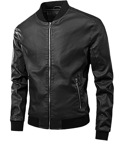 Giacca Uomo In Similpelle Ecologica Invernale Sliktaa - Collo Alto, Imbottita, Stile Moto, Nero, Taglia M