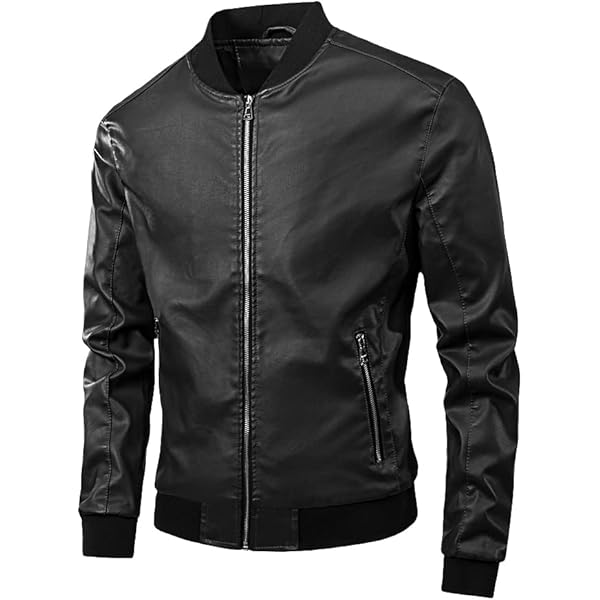 Giacca In Finta Pelle Uomo Fahsyee - Bomber Nero, Colletto Coreano, Slim Fit, Da Motociclista - Foto 5