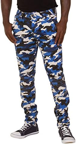 Slim Fit Men's Cargo Trousers - Blue Camouflage Combats Fashion Army Pants SKINNYCAMOBLUE-32W