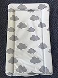 Deluxe Unisex Baby Waterproof Changing Mat with Raised Edges - Unique Grey and White Cloud Design