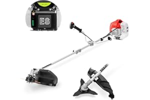 GREENCUT GGT650XE-2 - Débroussailleuse à Essence 65cc 4,9cv, Moteur 2 Temps, Démarrage Électrique, 2 Accessoires de Coupe, Guidon à Double Poignée, Régulateur de Puissance, Harnais de Sécurité