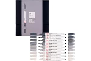 Talens | Pantone Marqueurs Set de 9 Cool Gray | Stylo à Deux Pointes | Pointes Pinceau et Biseau | Encre Pigmentées à Base d'Eau en 108 Couleurs Pantone