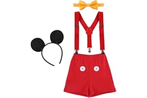 Neugeborenen Kleinkind Baby 1./2./3. Geburtstag Mickey Mouse Halloween Kostüm Outfit Hosen+Fliege+Clip-on Hosenträger+Maus Ohren 4pcs Bekleidungssets Foto-Shooting für Säugling Jungen Mädchen Unisex