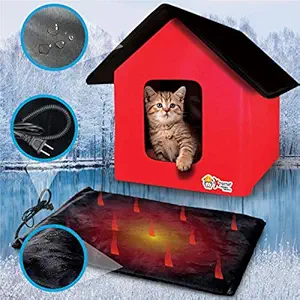 Extreme Consumer Products New and Improved Indoor/Outdoor Cat House with Heated Cat Bed - 2 Doors - No Slip Feet and Stake Ties for Secure Placement