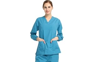FEOYA Ensemble Uniforme Médical en Cotton Adulte 2pcs Blouse Tunique Médicale et Pantalon Blouse Médicale Manche Courte/Longue Unisexe Femme Homme S-3XL